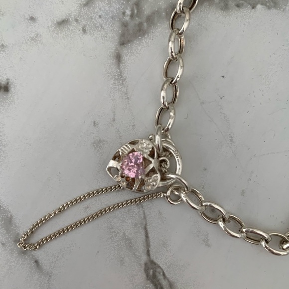 Silver Heart Charm Chain Bracelet s925 - Picture 3 of 3